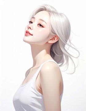 side profile of a woman with light blonde hair