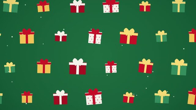 Christmas Gift Boxes Pattern Background on Green