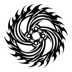 Fototapeta premium Abstract Tribal Circular Vortex Design, Black and White Jagged Swirl Vector Illustration for Tattoos and Decals