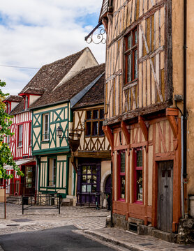  France, traditional half-timbered houses on the Place du Ch&acirc;tel in the city of Provins, a medieval city.