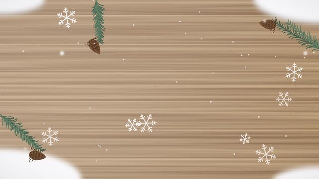 Christmas Snow Falling on Light Wood Background