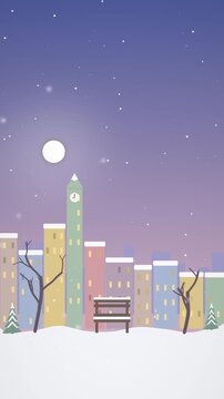 Christmas City Rooftops in Snow at Blue Hour