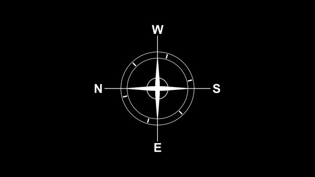 Compass rose icon with cardinal directions on black background
