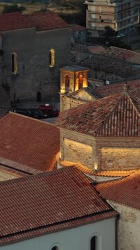 Aerial view of a small church in the ancient rural village of Gerace