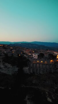 Gerace town centre illuminated streets at night after the sunset