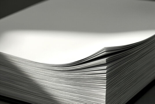 Stack of white paper pages close up