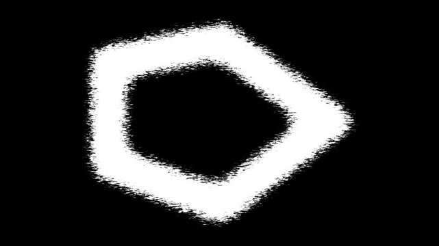 Abstract white pentagon shape with glitch effect on black background