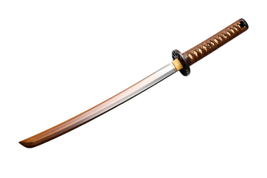Katana sword with wooden blade and traditional leather wrapped handle representing ancient Japanese martial arts and historical weapon craftsmanship