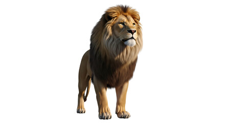 Full length portrait of a majestic adult male lion standing proudly isolated on pure white background © Graphics River
