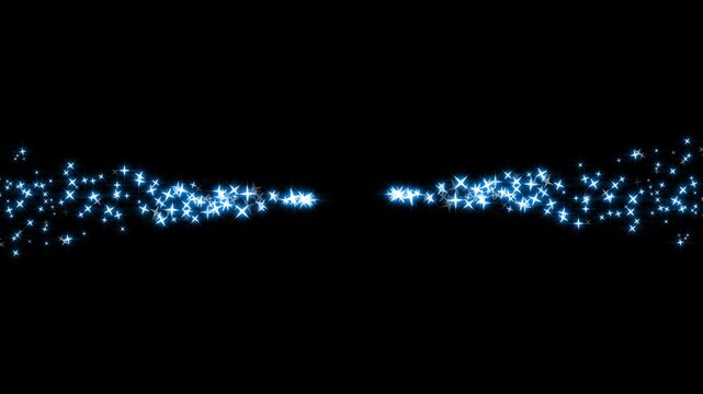 Glowing white magic star sparkles and fairy dust trail, luxury glitter line effect, twinkling doodle stars, shimmering particles and smooth fantasy light transition on black screen background. 4k
