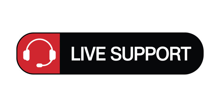 Live Support Icon. A red and black button with a headset icon and the text LIVE SUPPORT indicates customer service availability.