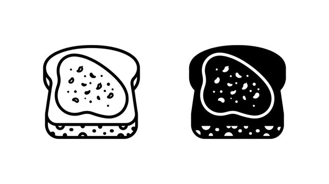 Toast with jam bread slice vector icon set isolated on transparent background
