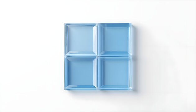 Four Light Blue Transparent Glass Squares Arranged In Grid On White Background 3D Icon