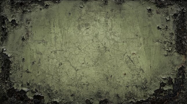A grimy cracked wall with a distressed green surface texture
