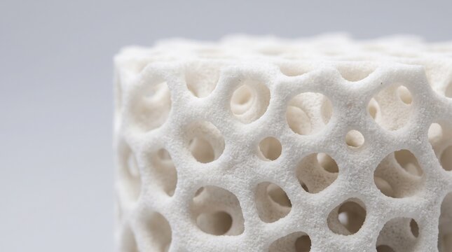 White 3D Printed Porous Structure with Complex Lattice Design.
