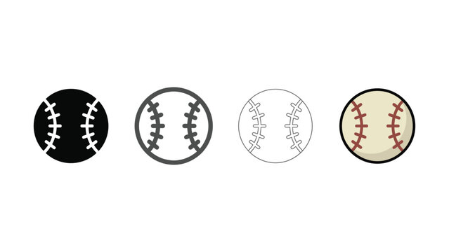 Baseball icons in outline and filled styles during a game representing sport and competition Vector Silhouette isolated on white background