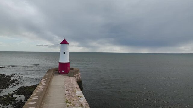 Berwick Pier and Lighthouse from a drone, Berwick-upon-Tweed, England, United Kingdom