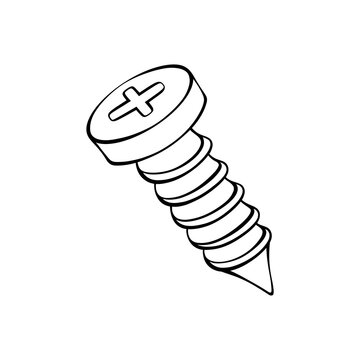 Black and white line art vector illustration of a metal screw fastener tool for industrial and hardware design