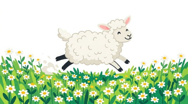 Cute Flat Vector Sheep Character for Children's Illustration and Nursery Graphic Design
