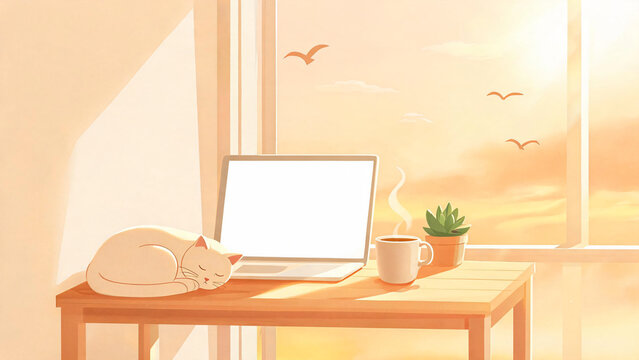Cream Kitten Napping In Warm Side Light