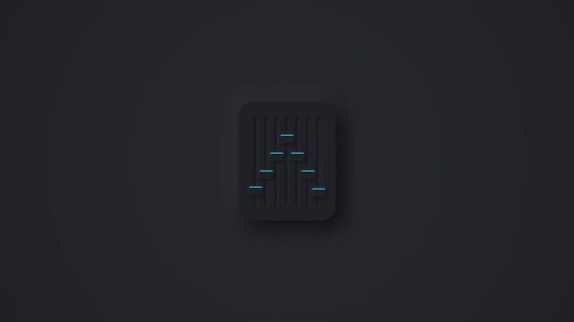 Audio equalizer icon with glowing cyan sliders moving vertically on dark background