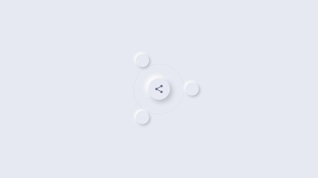 Neomorphic share button interface expanding with smooth motion graphics and digital ui transition