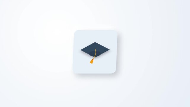 Graduation cap icon floating on a square card against minimalist white background