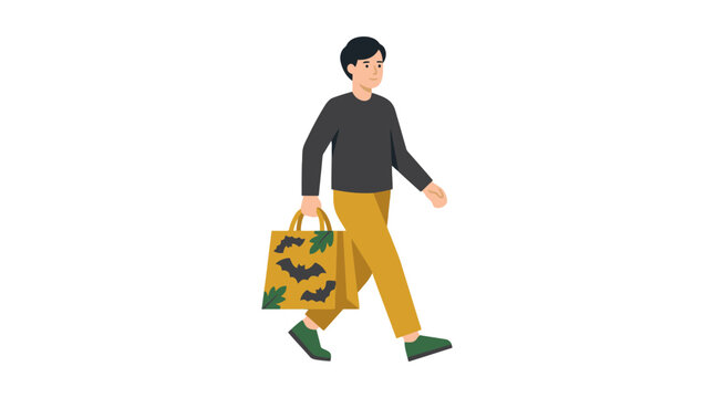 Young man walking carrying shopping bags flat vector illustration. EPS Editable. Vector Illustrations.
