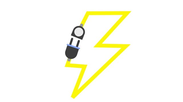 Animated plug forming a lightning bolt on white background, ideal for renewable energy or power supply themes.