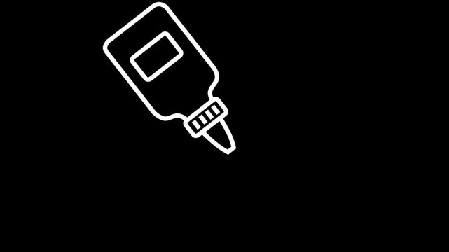 Animated white glue bottle squeezing out a drop on black background, suitable for crafts, school, or repair.