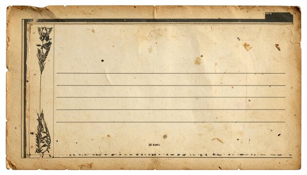 Vintage, stained paper slip with lines, and decorative edge pattern, aged appearance