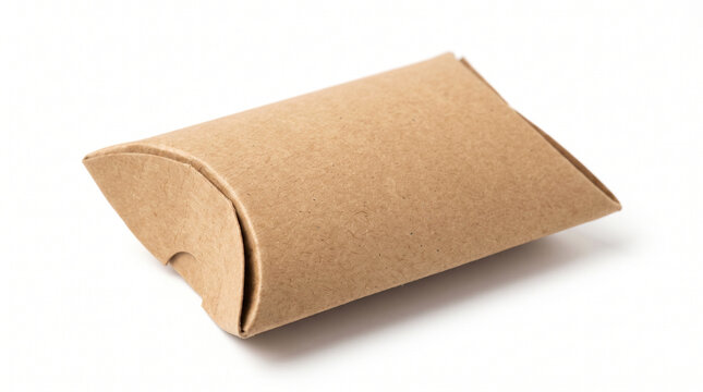 Kraft cardboard pillow box gift packaging on white background