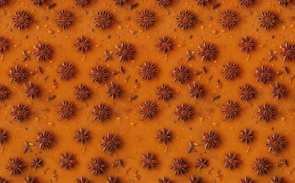 Star anise seamless pattern spice background texture for culinary design and packaging