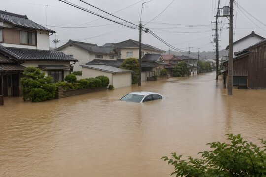 水害　大雨　浸水　住宅地
