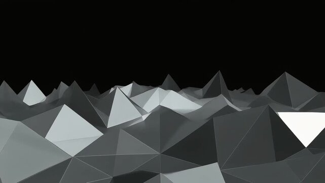 Gray low poly mountain landscape on black background