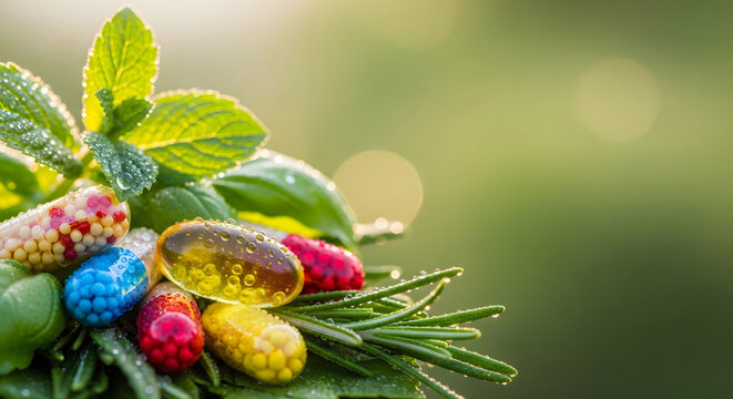 Colorful Ornamented Pine Branches with Decorative Baubles.