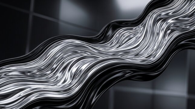 Abstract 3D liquid mercury background with reflective chrome silver waves
