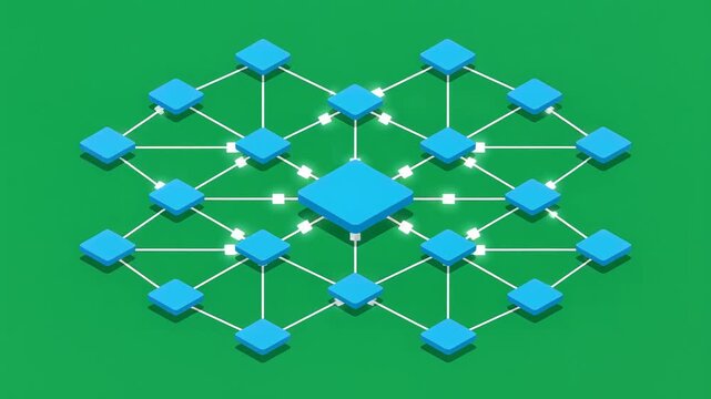 Isometric digital network expanding with interconnected blue nodes