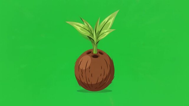 Coconut seed sprouting and growing animation sequence