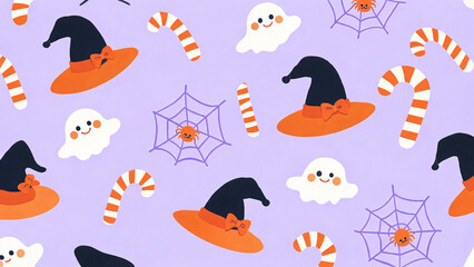 Obraz premium Orange Black Witch Hat Pattern