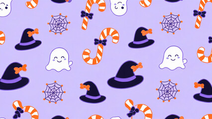 Obraz premium Purple Bow Witch Hats Print Pattern