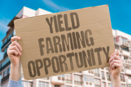 "Yield Farming Opportunity" High interest returns attract liquidity provider participation. FARMING. RETURNS. INTEREST. DEFI.