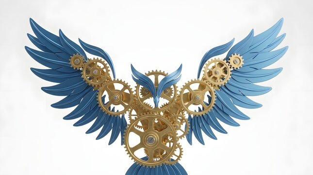 Abstract Steampunk Owl Composition with Clockwork Gears.