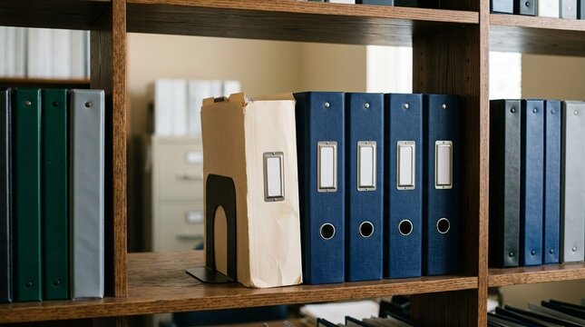 Billing Folder Shelved Beside Forecast Claim Binders, Office Records and Document Management Concept