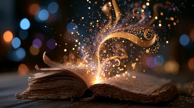 Imagination and Knowledge Concept With Magic Light From Book