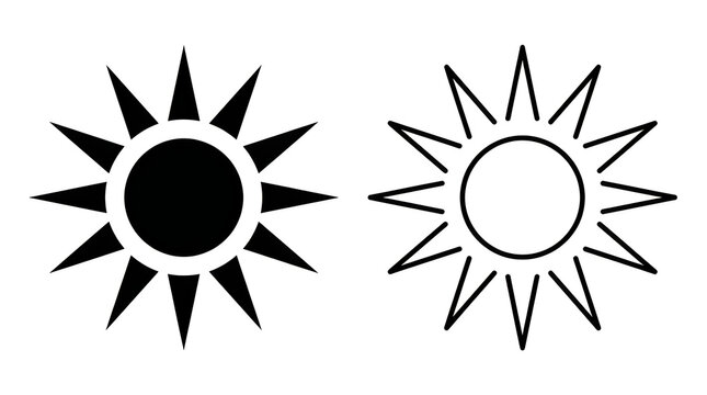 Black and white sun icons with rays