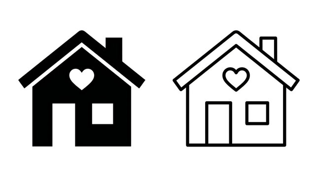 Black and white heart house icon pair