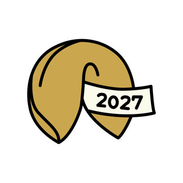 2027 Happy New Year Fortune Cookie Vector Illustration Minimalist Line Art Icon