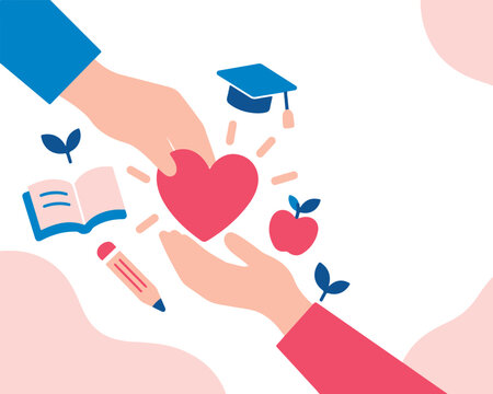 Mano de dos personas compartiendo un coraz&oacute;n en la escuela