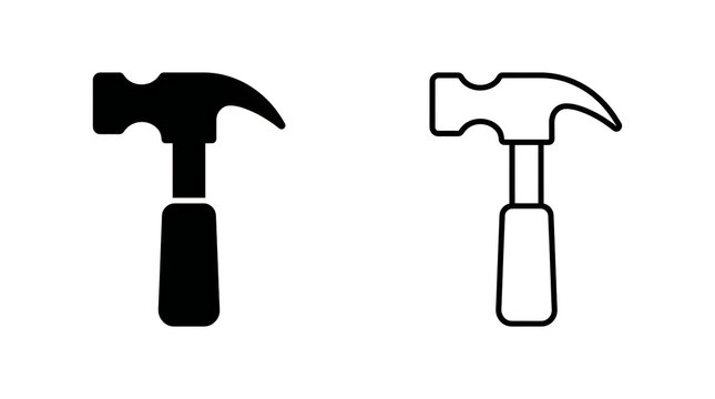 Black and white hammer icon set illustration